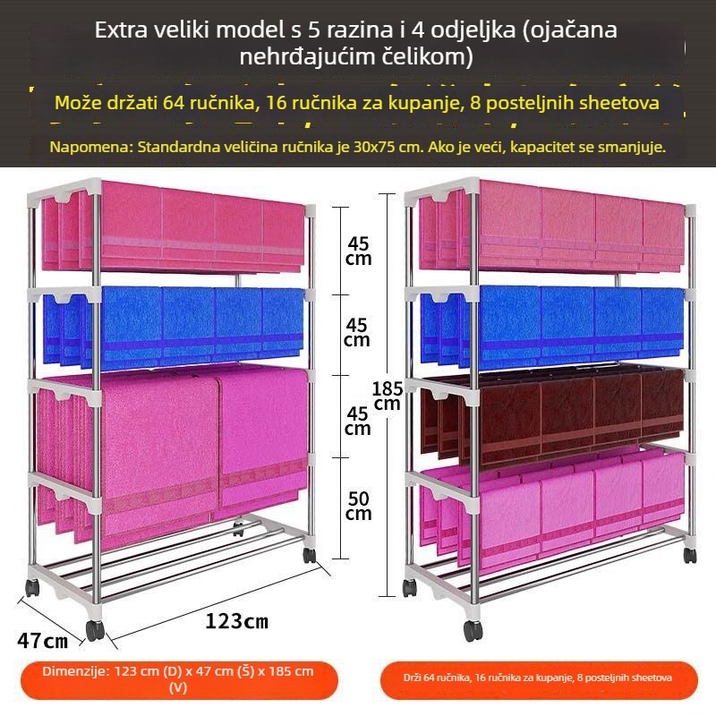 Podna stojna za ručnike od nehrđajućeg čelika, stalak za ručnike, kineski stil, za frizerske salone, autopraonice i hotele