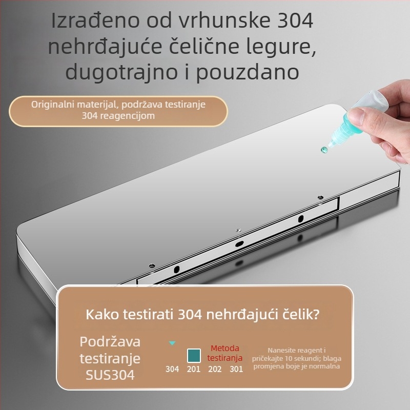 Zidni ormarić za kupaonicu od nehrđajućeg čelika 304, elektroplating završna obrada, nosivost 15–20 kg, 1 sloj, moderni minimalistički stil