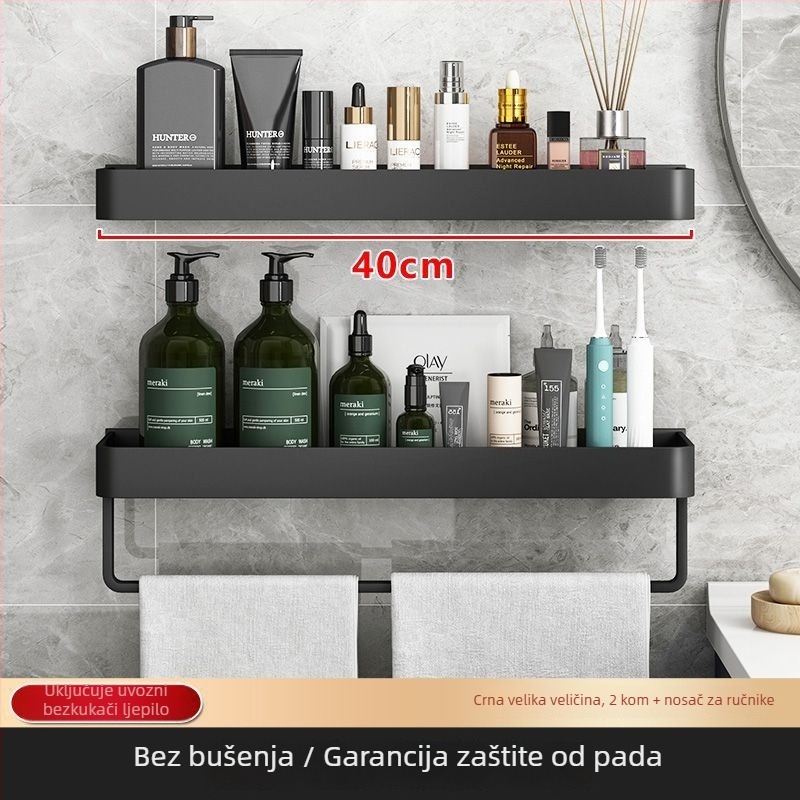 Zidna polica za kupaonicu, bez bušenja, nordijski stil, od željeza, 1 polica, nosivost do 1 kg, završna obrada sprejom plastike