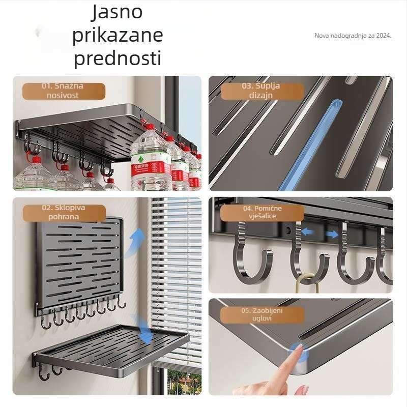 Sklopivi aluminijski stalak za kupaonicu za ručnike i odjeću, montaža bez bušenja, moderni minimalistički dizajn