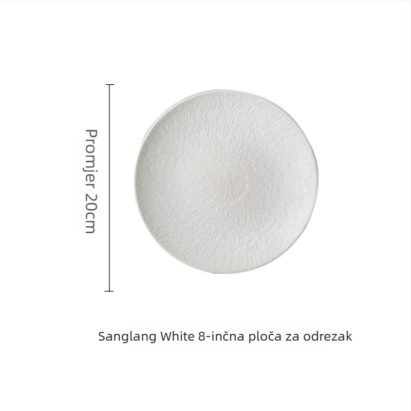 Porcelanski plosnati tanjur, kružnog oblika, prugast uzorak, japanskog stila, pogodan za mikrovalnu