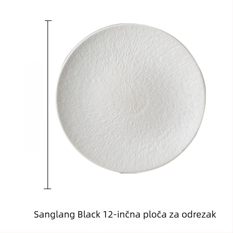 Porcelanski plosnati tanjur, kružnog oblika, prugast uzorak, japanskog stila, pogodan za mikrovalnu
