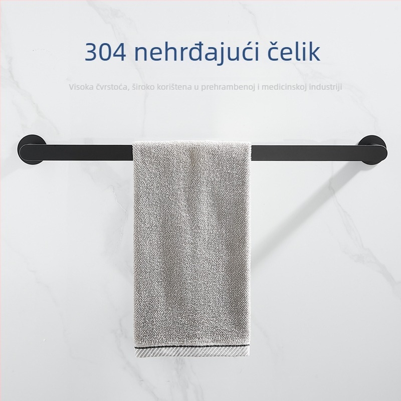 Držač ručnika od nehrđajućeg čelika - zidni, jednoručna šipka (Materijal: 304 nehrđajući čelik; Površinska obrada: sprej boja; Ugradnja: perforirana; Nosivost: 8 kg)