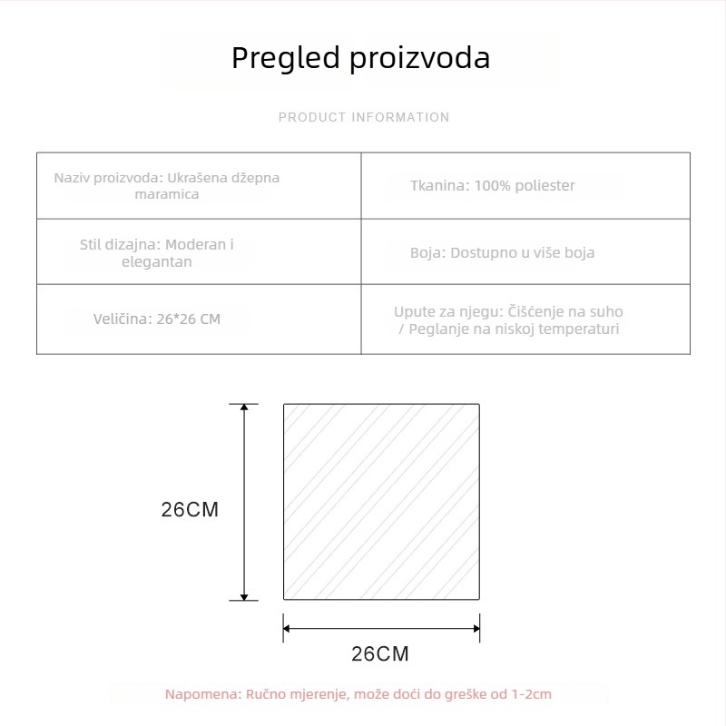 Džepni rubac, ušiven karikaturni dezen životinja, poliester, vezenje, dizajn prilagođen kravati, standardna širina kravate