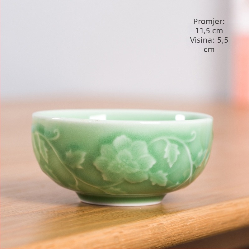 Longquan Celadon porculanska zdjela za juhu, velika debela zdjela, okruglog oblika, Celadon glazura, uzorak biljaka i cvijeća, mikrovalna pećnica kompatibilna.
