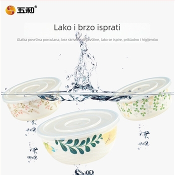 Trodjelni melamin set zdjela za nudle s motivom cvijeta breskve i kutija za ručak, kružnog oblika