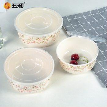 Trodjelni melamin set zdjela za nudle s motivom cvijeta breskve i kutija za ručak, kružnog oblika