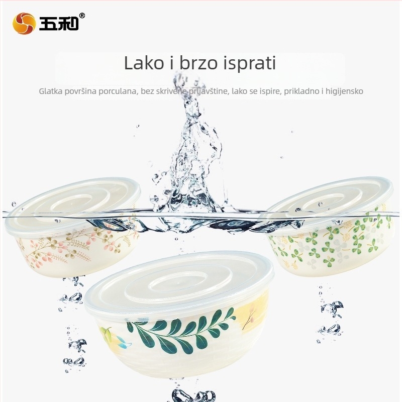 Trodjelni melamin set zdjela za nudle s motivom cvijeta breskve i kutija za ručak, kružnog oblika