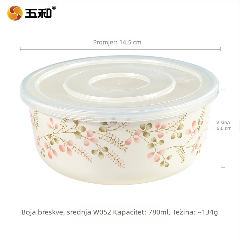Trodjelni melamin set zdjela za nudle s motivom cvijeta breskve i kutija za ručak, kružnog oblika