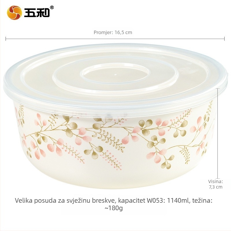 Trodjelni melamin set zdjela za nudle s motivom cvijeta breskve i kutija za ručak, kružnog oblika