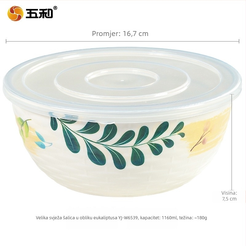 Trodjelni melamin set zdjela za nudle s motivom cvijeta breskve i kutija za ručak, kružnog oblika