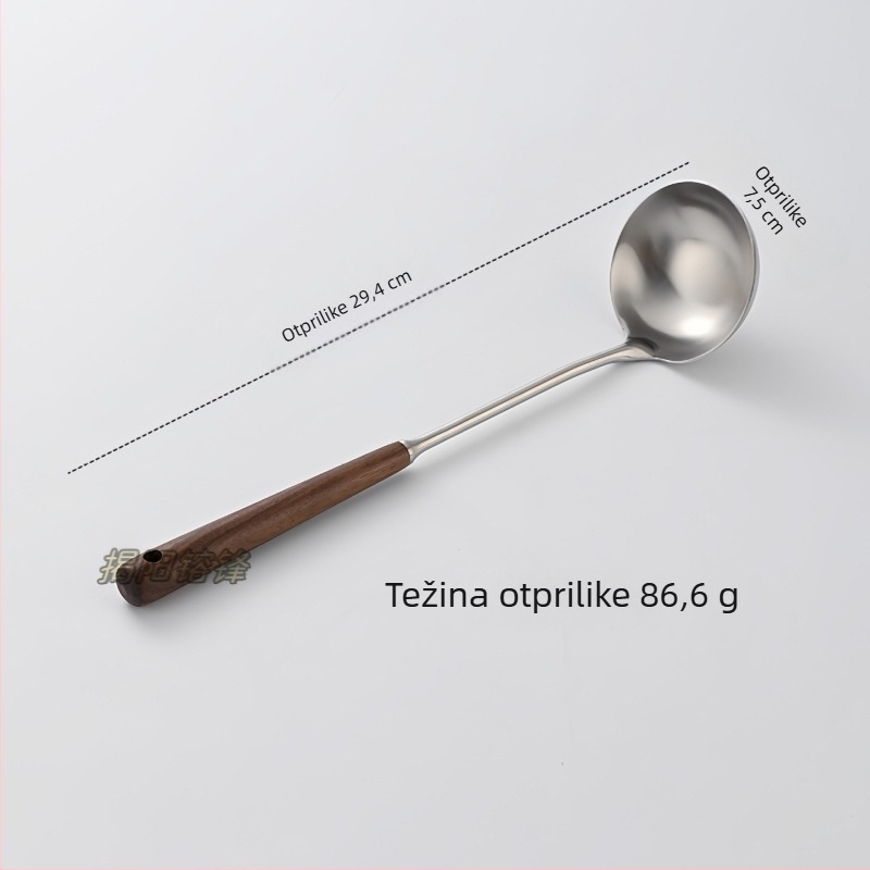 Set žlice i špatule – drška od orahovog drveta, glava od 304 nehrđajućeg čelika, za duboke posude i kuhanje gljiva