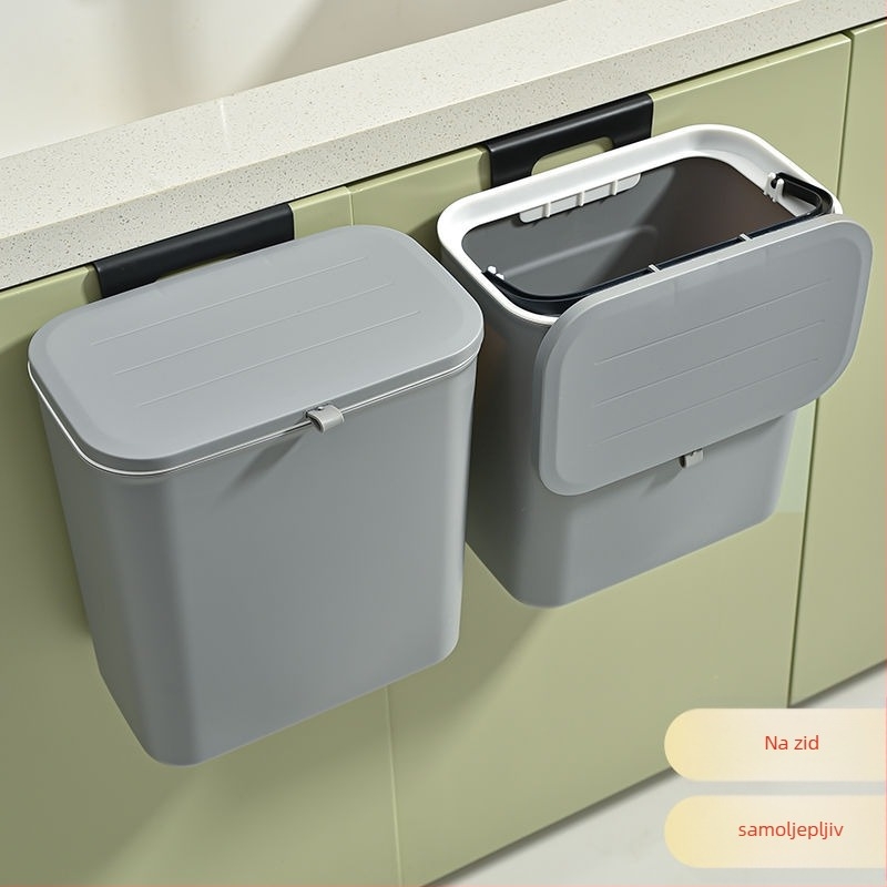 Zidni kanta za otpad s poklopcem, plastična, cilindričnog oblika, kapacitet do 4 L