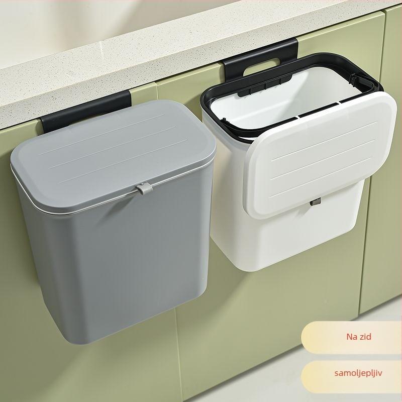 Zidni kanta za otpad s poklopcem, plastična, cilindričnog oblika, kapacitet do 4 L