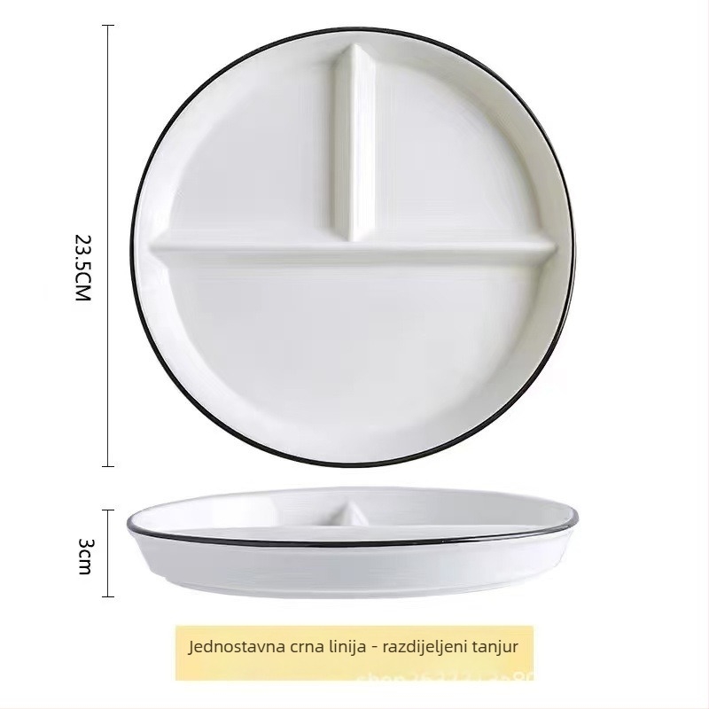 Porcelinasti podijeljeni tanjur za kontrolu porcija, nepravilan oblik, mikrovalno siguran, boja ispod glazure, mogućnost prilagodbe logotipom