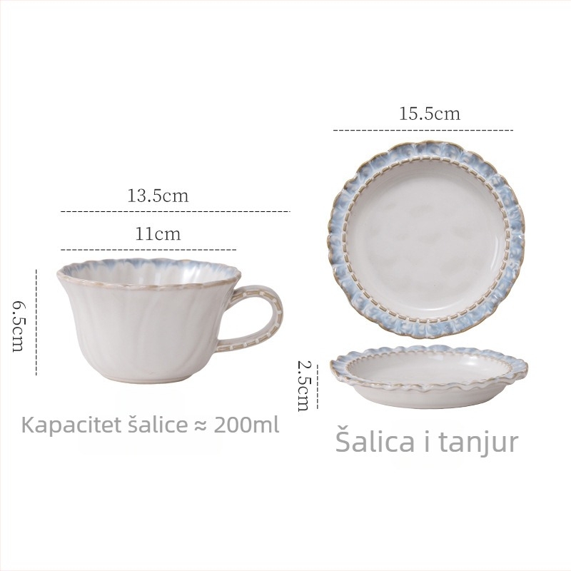 Junpin porcelanski set šalice za kavu i tanjuri, okrugli oblik, svijetli luksuzni stil, otporan na mikrovalnu