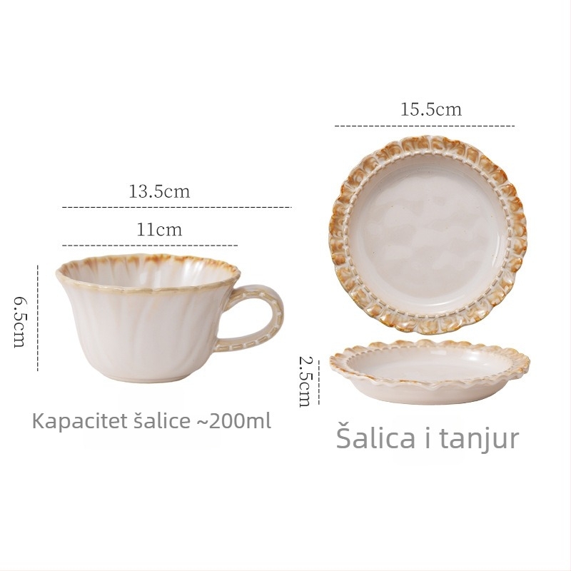 Junpin porcelanski set šalice za kavu i tanjuri, okrugli oblik, svijetli luksuzni stil, otporan na mikrovalnu