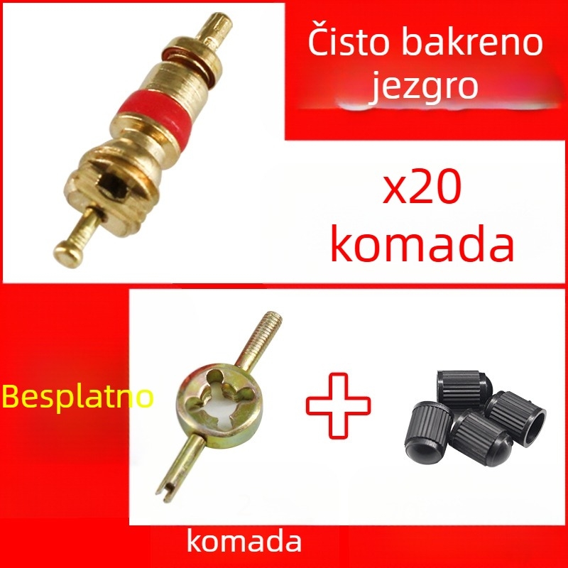 Tubeless ventil s bakrenim jezgrom, velika šuplja jezgra, talijanski navoj, opće namjene