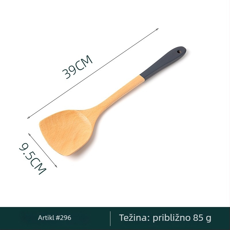 Set žlice i špatule s drškom od bukovine, lakirana špatula s produljenom drškom, drvena žlica s dugim drškom, gravirano, višenamjenski