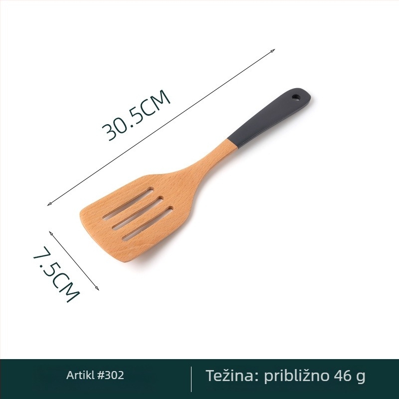 Set žlice i špatule s drškom od bukovine, lakirana špatula s produljenom drškom, drvena žlica s dugim drškom, gravirano, višenamjenski
