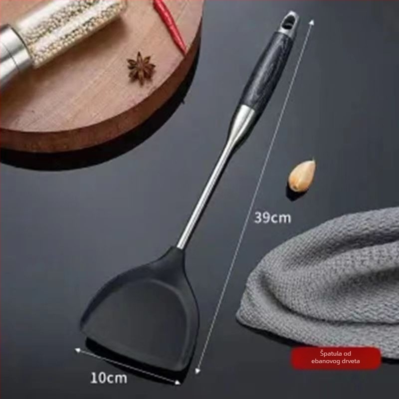 Set silikonskih kuhinjskih spatula s drškom od nehrđajućeg čelika | silikon za hranu, antiadhezivno, otporno na visoke temperature, protuklizno