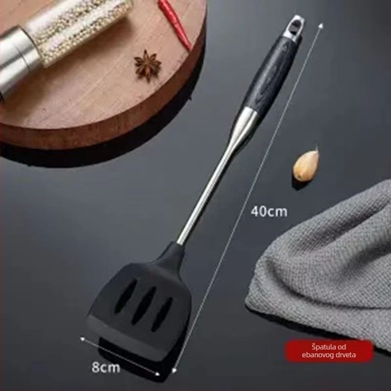 Set silikonskih kuhinjskih spatula s drškom od nehrđajućeg čelika | silikon za hranu, antiadhezivno, otporno na visoke temperature, protuklizno