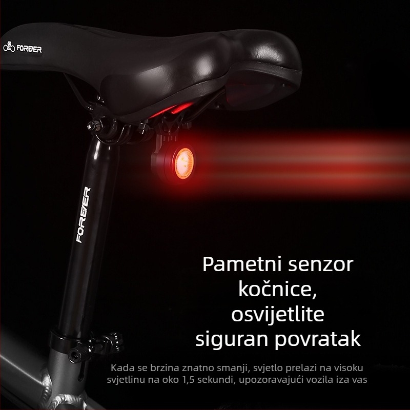 Zadnja svjetiljka za bicikl s inteligentnim senzorom kočnice za MTB i cestovne bicikle, svjetlo s dugim vijekom trajanja (Brand: Jiu Yue/yuuisd; Prilagodba: Da; Uvoz: Ne)