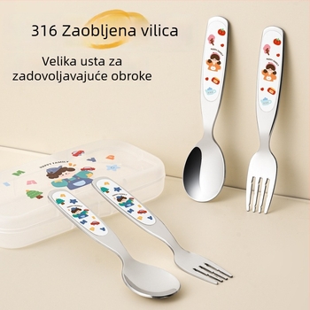 Set žličice i vilice od nehrđajućeg čelika 316 za djecu i bebe — trening samostalnog jedenja