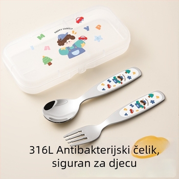 Set žličice i vilice od nehrđajućeg čelika 316 za djecu i bebe — trening samostalnog jedenja