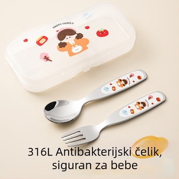 Set žličice i vilice od nehrđajućeg čelika 316 za djecu i bebe — trening samostalnog jedenja