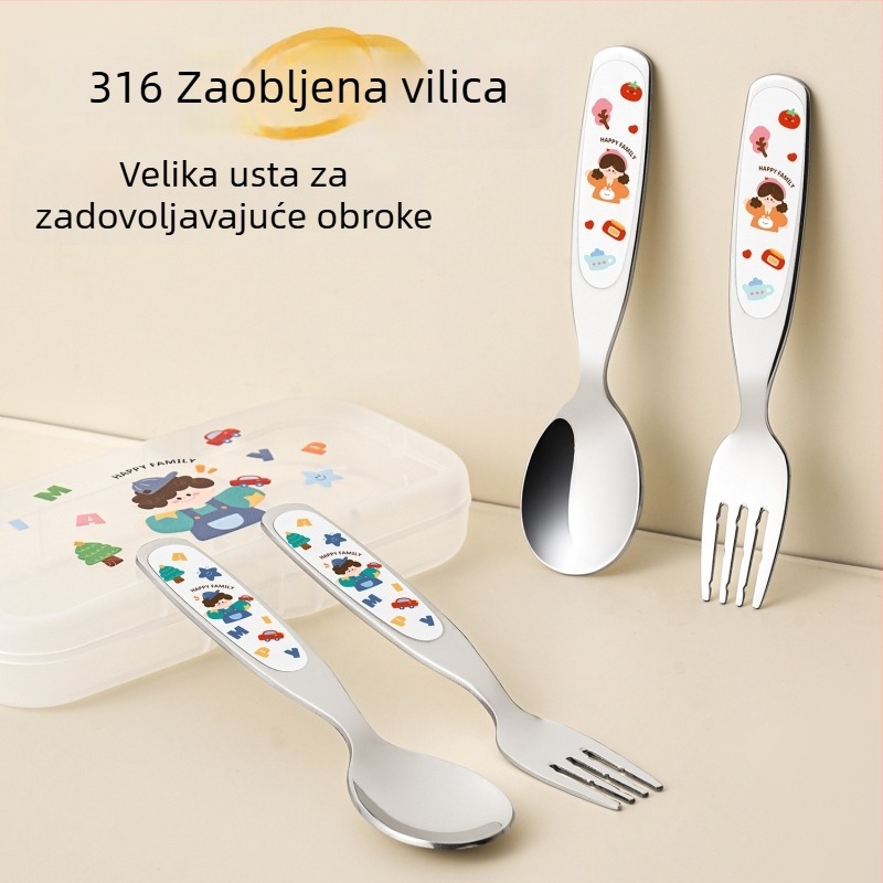 Set žličice i vilice od nehrđajućeg čelika 316 za djecu i bebe — trening samostalnog jedenja