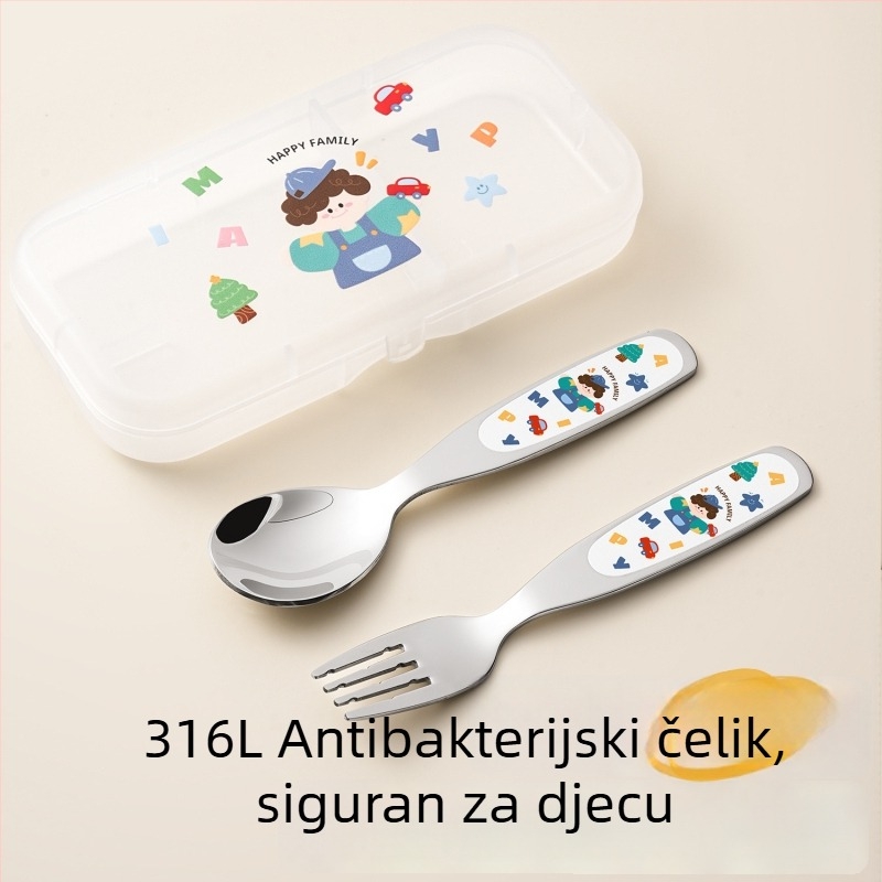 Set žličice i vilice od nehrđajućeg čelika 316 za djecu i bebe — trening samostalnog jedenja