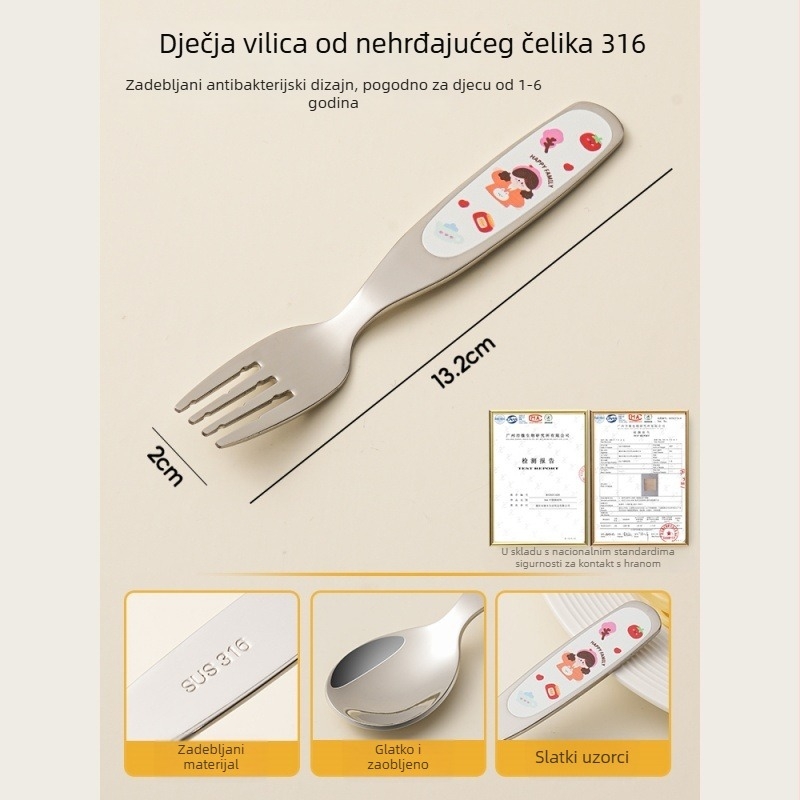 Set žličice i vilice od nehrđajućeg čelika 316 za djecu i bebe — trening samostalnog jedenja