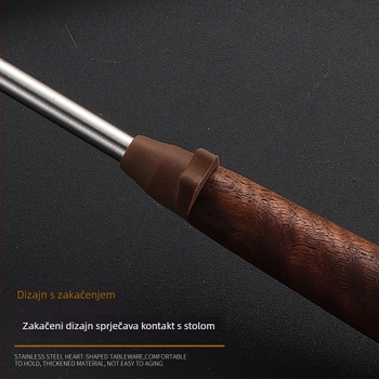 Set jušne žlice i cedilice s drškom od orahovog drveta, 304 nehrđajući čelik, protuklizna silikonska drška, otporno na toplinu