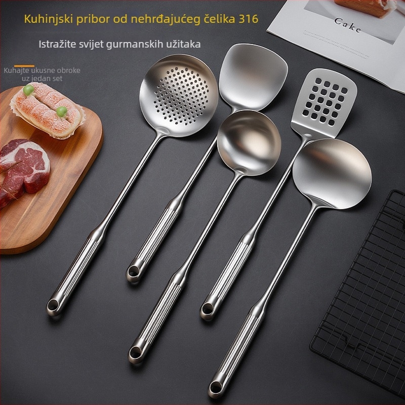 Set žlica i spatula od 316L nehrđajućeg čelika s ručkama u obliku rimskog stupa, debeli dizajn, kuhinjski alati otporni na visoke temperature