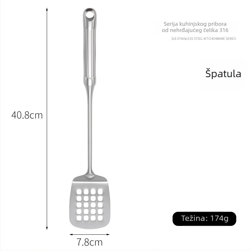 Set žlica i spatula od 316L nehrđajućeg čelika s ručkama u obliku rimskog stupa, debeli dizajn, kuhinjski alati otporni na visoke temperature