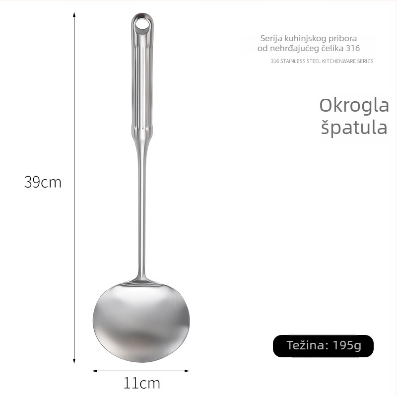 Set žlica i spatula od 316L nehrđajućeg čelika s ručkama u obliku rimskog stupa, debeli dizajn, kuhinjski alati otporni na visoke temperature