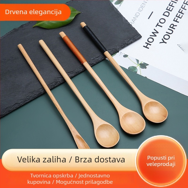Žlica – Japanskog stila lakirana drvena žlica s dugim držkom za miješanje kave, mlijeka, čaja s medom i juhom | Materijal: Phoebe, lotosovo drvo; Brušenje: vodno brušenje; Prilagodba: Da; Kvaliteta: prvoklasni proizvod
