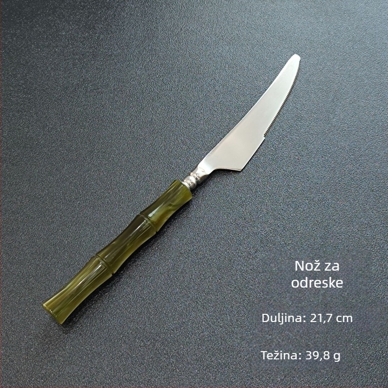 Set noževa, vilica i žlica – ručna izrada od 304 nehrđajućeg čelika, dizajn s bambusovim spojnicama, završna površina ogledalo, Novi kineski stil