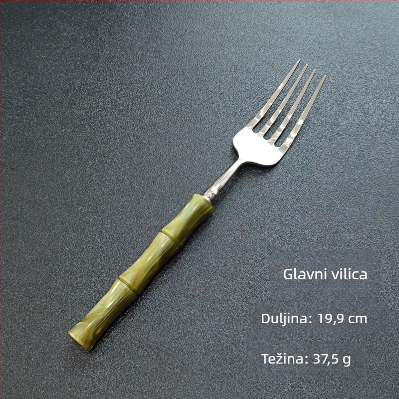 Set noževa, vilica i žlica – ručna izrada od 304 nehrđajućeg čelika, dizajn s bambusovim spojnicama, završna površina ogledalo, Novi kineski stil