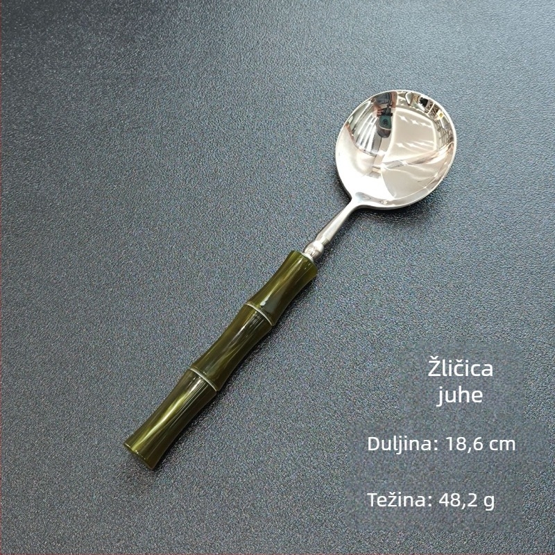 Set noževa, vilica i žlica – ručna izrada od 304 nehrđajućeg čelika, dizajn s bambusovim spojnicama, završna površina ogledalo, Novi kineski stil