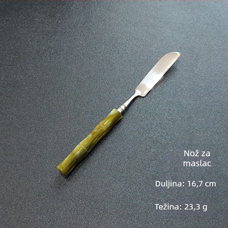 Set noževa, vilica i žlica – ručna izrada od 304 nehrđajućeg čelika, dizajn s bambusovim spojnicama, završna površina ogledalo, Novi kineski stil