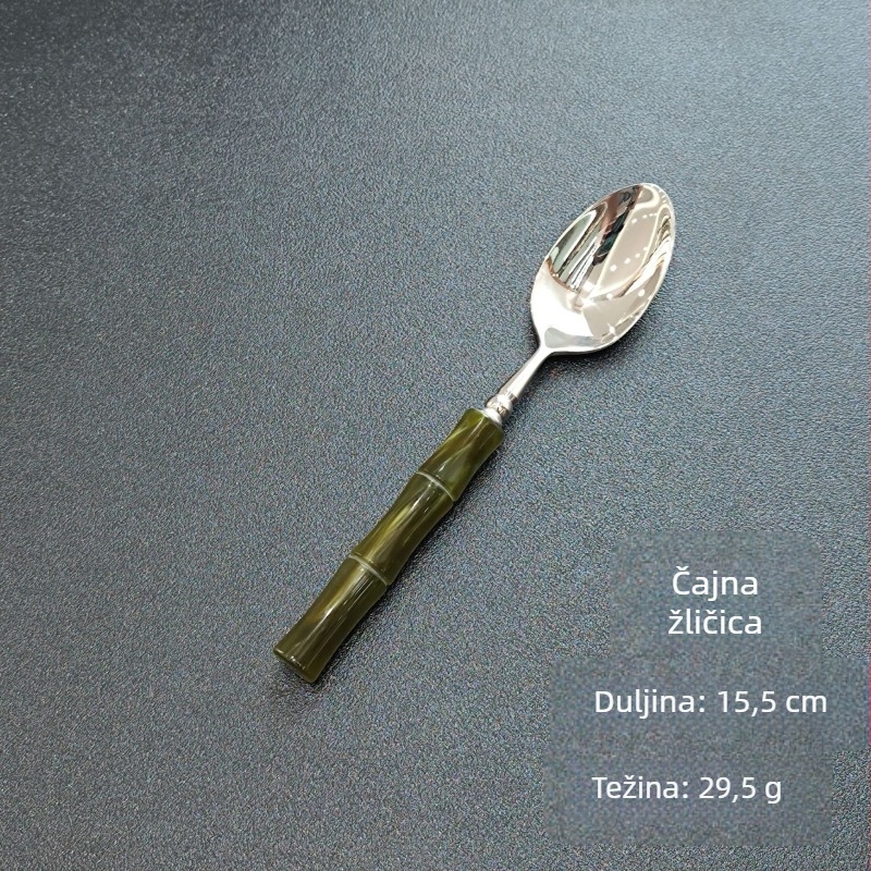 Set noževa, vilica i žlica – ručna izrada od 304 nehrđajućeg čelika, dizajn s bambusovim spojnicama, završna površina ogledalo, Novi kineski stil