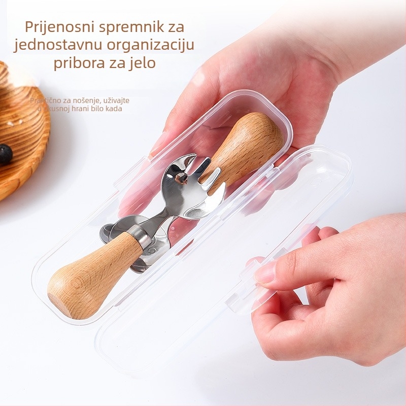 Set pribora za djecu s drvenom ručkom i 304 inox čelikom, prenosiv u kutiji, ručna izrada