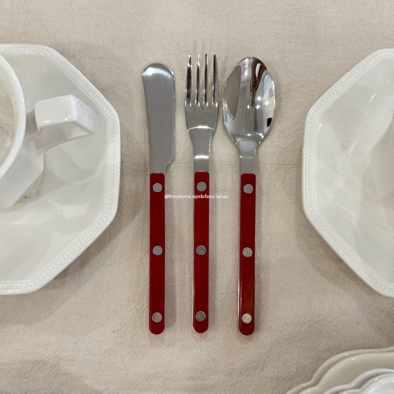 Set pribora u francuskom stilu od 304 nehrđajućeg čelika: nož za steak, vilica i žlica, ručka s klipsom, ogledni sjaj