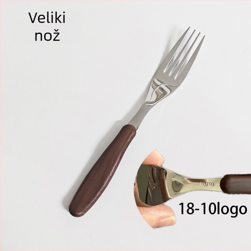 Dječja žlica od nehrđajućeg čelika s drvenim uzorkom ručke – žlica za hranjenje i piće za djecu, retro stil, ogledno poliranje