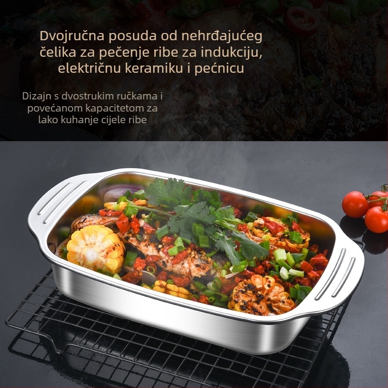 Ploča za pečenje ribe od 201 nehrđajućeg čelika, kvadratna, elektrolitska površina, nije prikladna za mikrovalnu