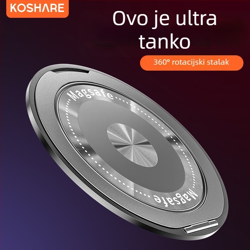 Sklopiva držač za telefon s magnetskim prstenom i stražnjom naljepnicom, kompatibilan s Apple, Huawei i Xiaomi, metal i plast