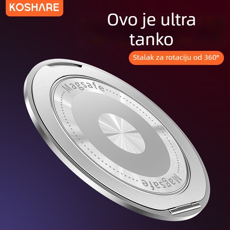 Sklopiva držač za telefon s magnetskim prstenom i stražnjom naljepnicom, kompatibilan s Apple, Huawei i Xiaomi, metal i plast