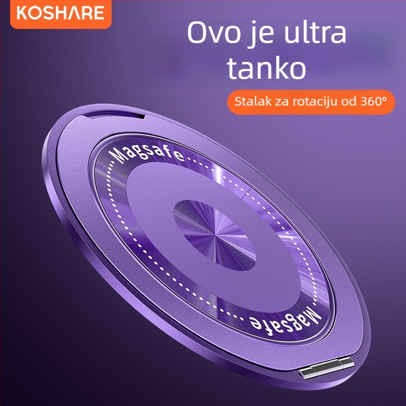 Sklopiva držač za telefon s magnetskim prstenom i stražnjom naljepnicom, kompatibilan s Apple, Huawei i Xiaomi, metal i plast